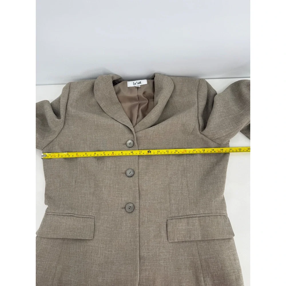 Le Suit Womens Taupe Brown 3-Button Blazer Career Jacket Sz 12 Notched Lapel